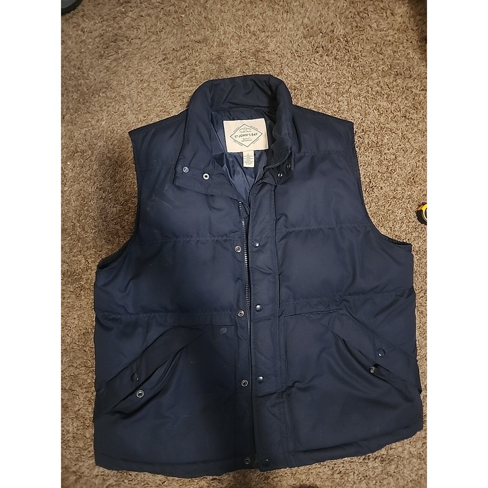 St Johns Bay Vest Mens Medium Black Puffer Jacket Zip Up Sleeveless Polyester